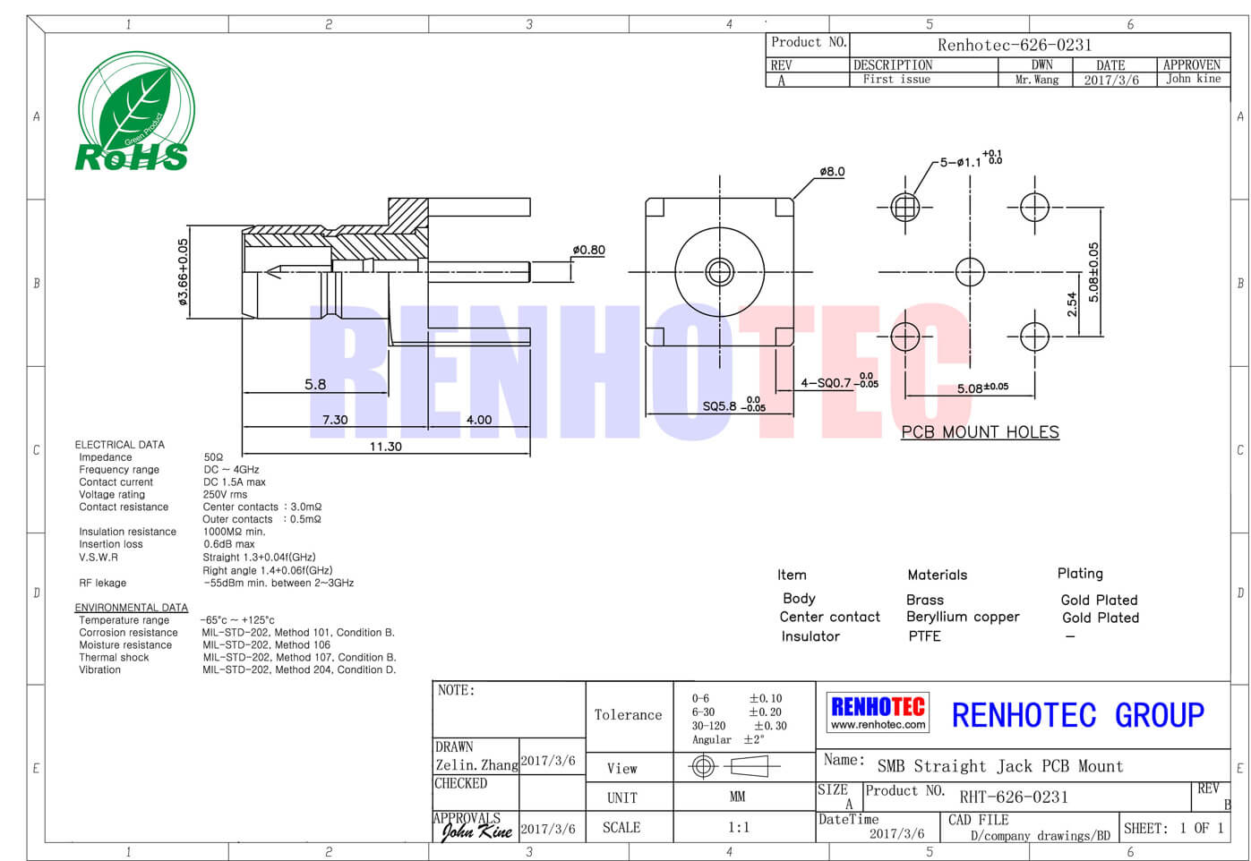 pcb连接器插座smb直插母头