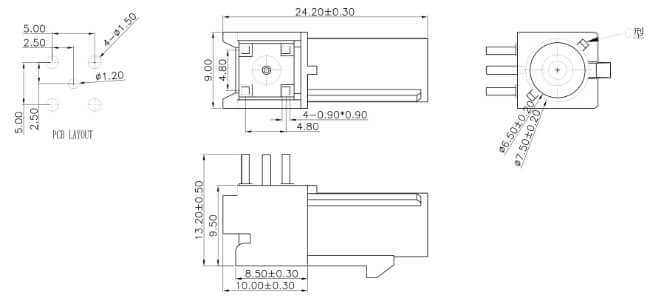 FAKRA 公连接器 C 型蓝色插头通孔 PCB 安装