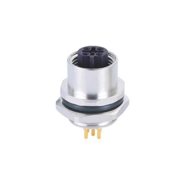 M12 5芯 B Code板端母座PCB焊接型后锁防水传感连接器