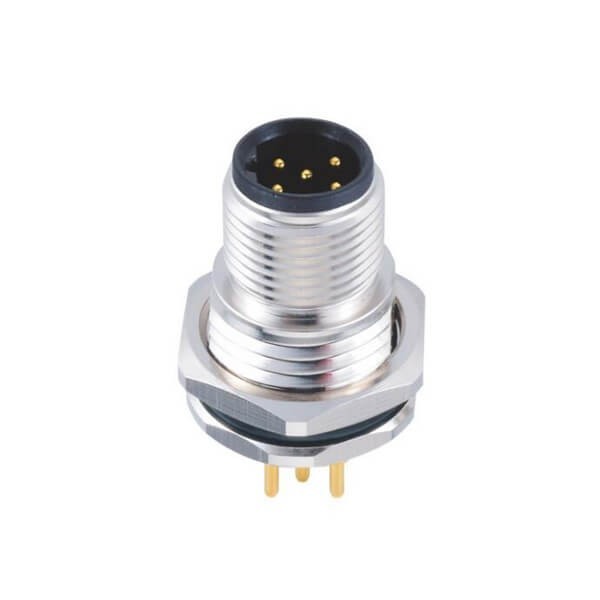 M12连接器5p B型板端公座PCB插板式前锁工业防水传感连接器