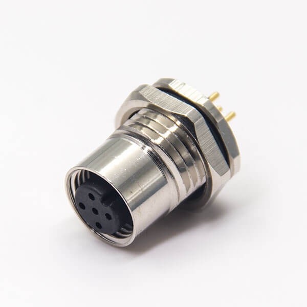 m12连接器pcb直式母头A扣航空防水插座5芯前锁板带屏蔽