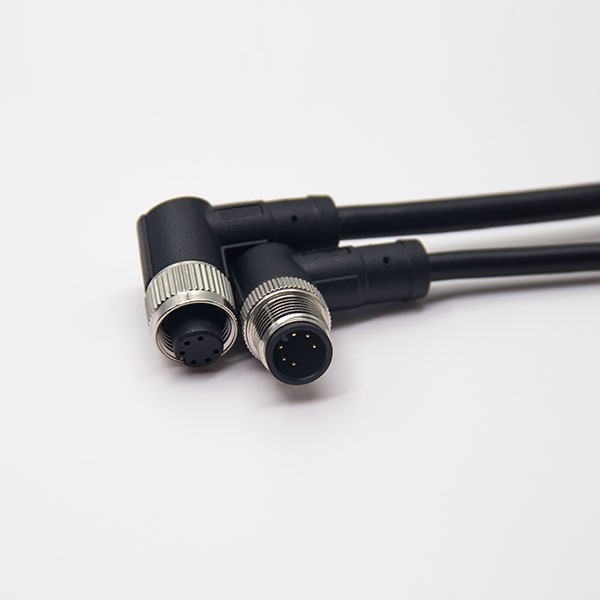 m12电缆弯公头6芯母头对公头A型直式防水不带屏蔽1M AWG24